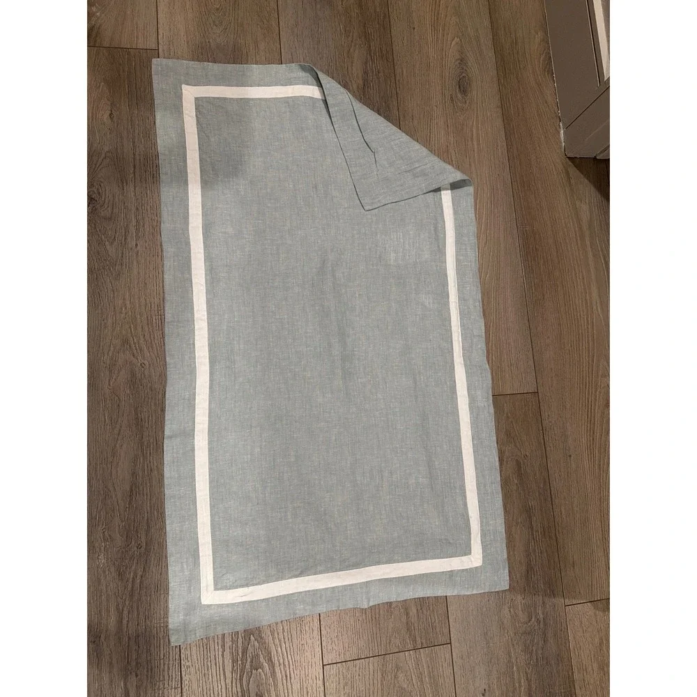 Pottery Barn Belgian Flax Linen Frame King Sham Mineral Blue White 1973680 NEW